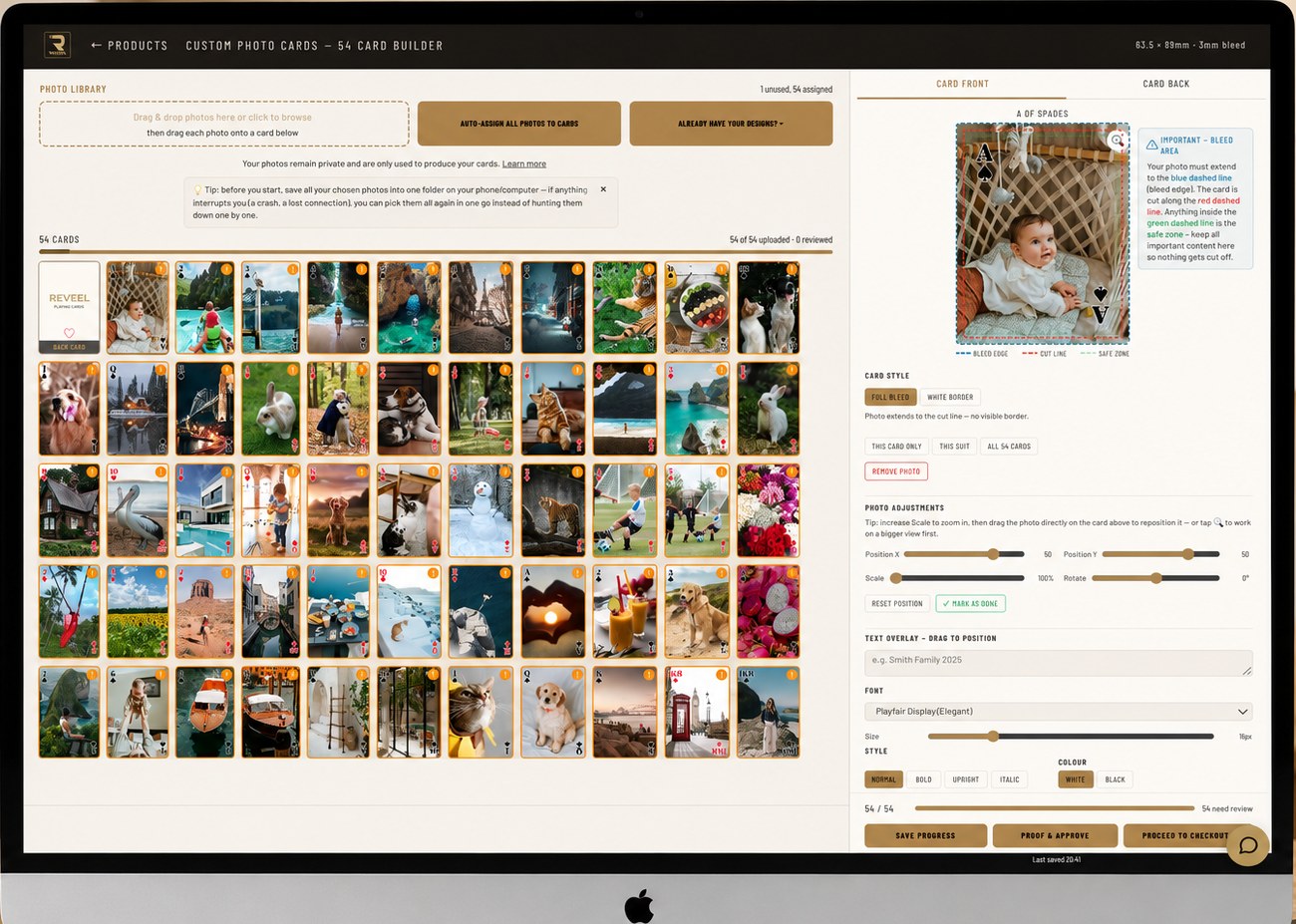 Design your card front in the REVEEL builder